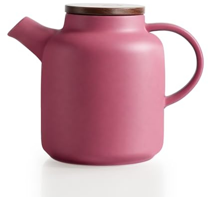 Yundu Teiera in ceramica con infusore e coperchio in legno, 1500 ml, colore: viola opaco, teiera sfusa con filtro rimovibile, grande capacità