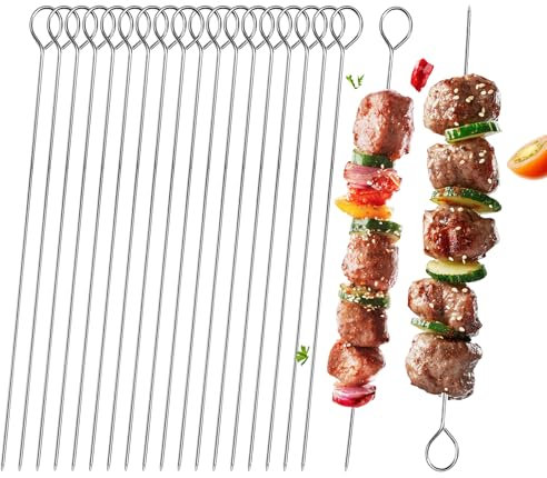 18 PCS BBQ Metal Skewers Stainless Steel, 5.9/15cm Food-Grade Metal Kebab Skewers for Grilling, Oven, Meat, Picnic Barbecue Accessories and BBQ - Durable & Reusable