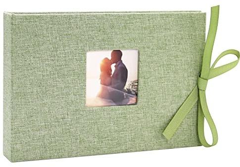 Vienrose Fotoalbum 10x15 Einsteckalbum Klein mit Personalisierbar Leinen Einband, 26 Taschen pro Album für 52 Fotos Ideal für Familie Hochzeiten Reisen und Baby Grasgrün 1 Pack