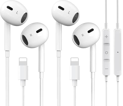 2 Packungen für Lightning-Kopfhörer [MFi-zertifiziert] iPhone kabelgebundene Kopfhörer Eingebautes Mikrofon & Lautstärkeregler In-Ear Wired Earbuds, Phone Kopfhörer Kompatibel für iPhone 14/13/12/11