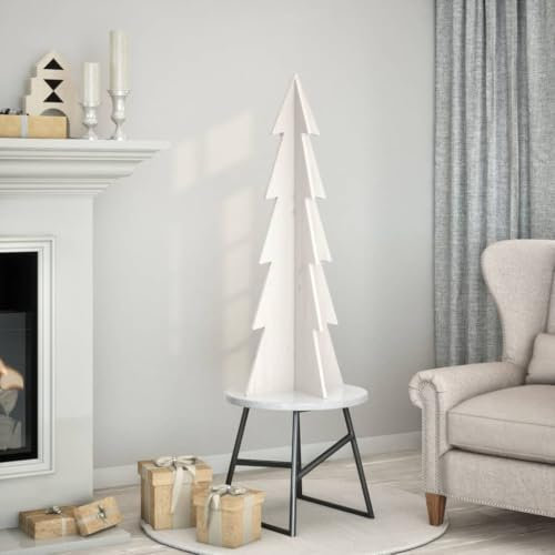Juroupi Albero di Natale Decorativo Bianco 112 cm Legno Massello Pino,Albero di Natale Decorativo,Natale Decorazione Festiva,Albero di Natale Decorativo-858172