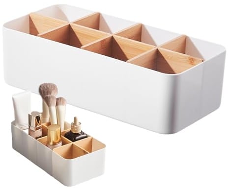 Vernerth Schreibtisch Organizer mit 8 Fächern – Weißer Stifte Organizer aus Bambus & ABS, Multifunktionaler Büro Organizer für Schreibtischzubehör, Fernbedienungen, Notizen & mehr | Bambus & ABS Material, 8 Fächer mit Trennwand, 26,6x12,8x7,9 cm, weiß, für Homeoffice & Büro, pflegeleicht