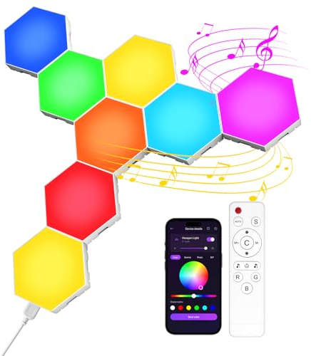 Prtoworior Pannello LED Esagonale RGB 8 Pezzi Luci Smart Sei-Angoli Lampade da Parete per Gaming con Sincronizzazione Musicale e Controllo tramite App, Pannelli di Luce per Camera dei Giochi