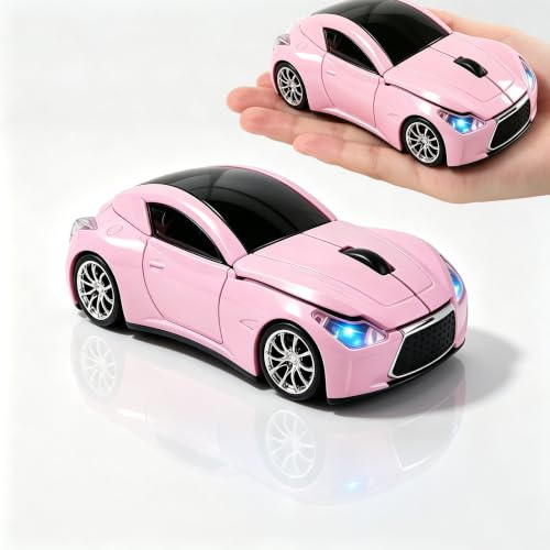 YOCUNKER Wireless Mouse Cute Car Mice,Pink Portable Compact Novelty Cool Fun Funny USB Mouse for Laptop PC Computer Tablet Macbook Women Men Mom Dad Small Hands Travel Office School Gift
