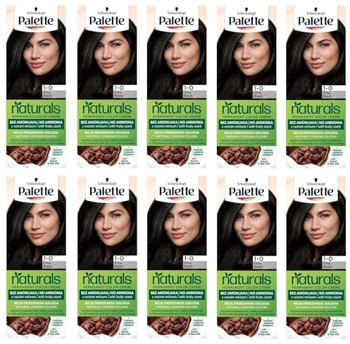 (Pack de 10) Palette Permanent Naturals Color Cream 1-0 (900) Black Hair Color – Caja completa – con hoja de instrucciones en inglés