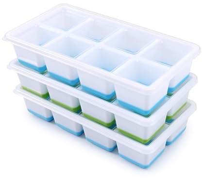 3 Pack de Grands Moules à Glaçons en Silicone avec Couvercle, Bac à Glaçons Empilable, Forme de Glaçons Sûre et Saine pour Cocktail, Whisky, Café (2 Bleu+Vert)