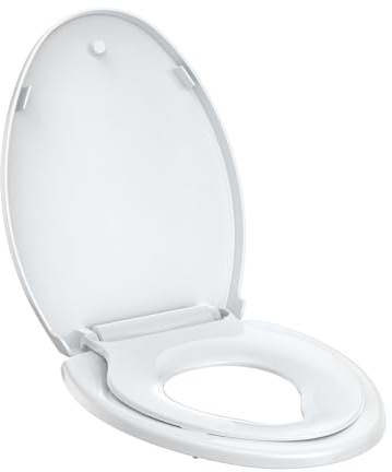 Toilet Seat with Toddler Seat Elongated, PP Material Family Toilet Seat Cover, Soft Close Adult & Toddler Seats, Easy to Clean, Safe Potty Training Solution for Kids, Bathroom Upgrade for Home