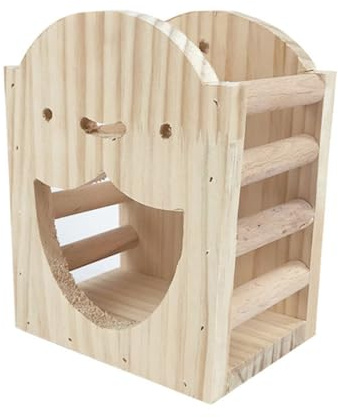 CLISPEED Holz Futterspender für Kleine Haustiere Kaninchen Heuraufe mit Wandhalterung Futterregal für Meerschweinchen und Chinchillas Sauberer Futterautomat für Gras und Luzerne