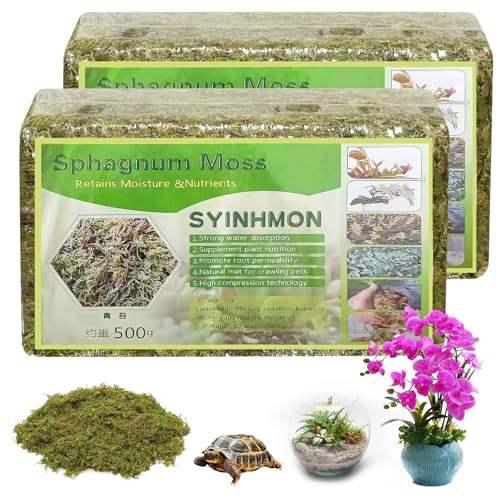 2 x 500 g de musgo sphagnum para plantas, nutrición de turba orgánica, sphagnum comprimido, musgo de fibra larga, para jardinería y terrarios, orquídeas, enraizamiento de esquejes