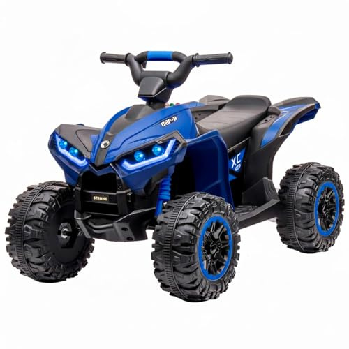 BRICOZONE Quad Elettrico Per Bambini 12V ATV Con Doppio Motore 35W Luci LED Musica MP3 USB Due Velocità 3 6 Km H Per Bambini 3 5 Anni (Blu)