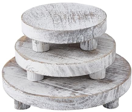 SUPERFINDINGS 3Pcs Round Wood Display Riser White Matte Wooden Pedestal Stand Farmhouse Wood Riser Tiered Tray Centerpiece for Bathroom Kitchen Counter Plant Decor,7.8/19.8cm 6/15.2cm 5/12.6cm