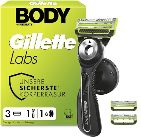 Gillette Labs Body & Intimate Rasierer, Körper Und Intimbereich, Schwarz | Intimrasierer Mann, Schutz Vor Eingewachsenen Haaren Und Irritationen, Inkl. Handstück, Duschhalterung Und 3 Rasierklingen