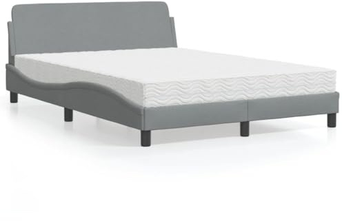 sephironlbb Sängkudde, ljusgrå, 120 x 200 cm, tygöverdrag med madrass, vågdesign, furu, H2/H3, vändmadrass för optimal sömnkomfort