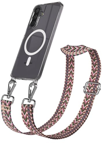EAZY CASE Handykette - Verstellbares Taschenband kompatibel mit Galaxy A57, Schulterriemen, Handykordel mit Silikon Hülle, Qi Charging kompatibel, Umhängetasche, Beere Pink Silber