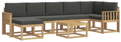 vidaXL Outdoor-Sofagarnitur 8 pcs Weiß und Anthrazit Polyester, Modernes Garten-Sofa-Set, Flexible Sitzgelegenheiten, Akazienholz, Lounge für Poolbereich, schnell zusammengebaut