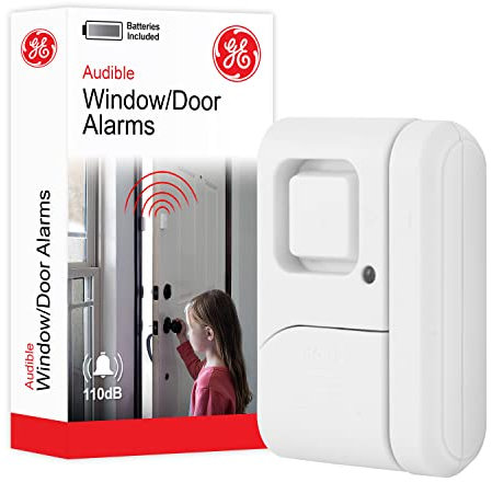 GE Personal Security Window and Door Alarm, 1 Pack, DIY Protection, Burglar Alert, Wireless Chime/Alarm, Easy Installation, Home Security, Ideal for Home, Garage, Apartment and More, White, 56789