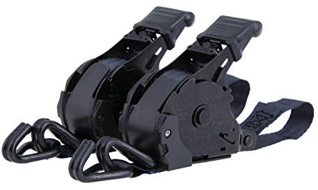 Sandax Automatik Spanngurte mit J-Haken im 2er Set, Selbstaufwickelnde Transportgurte 3,65m mit Ratsche, bis 340kg, DIN EN 12195-2, 25mm breit, Einteilige Zurrgurte, Gurte schwarz I Spanngurt einfach