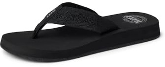 Reef Sandy Womens Beach Flip Flop, Soft Woven Strap Made From 100% Recycled PET, Black/Black, 8