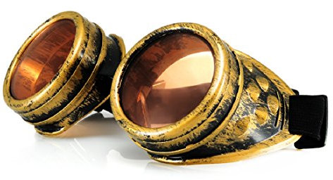 4sold (TM) Steampunk Antique Copper Cyber Goggles Rave Goth Vintage Victorian like Sunglasses all pictures (Gold-UV)