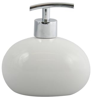 MSV - Dispenser di Sapone in Ceramica Java - Design Elegante - Ø 8 x 18 cm - capacità 300 ml - Bianco - Ideale per Bagno e Cucina - Facile da Pulire