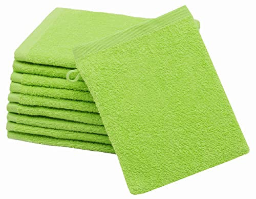 ZOLLNER 10er Set Waschlappen - weiche und saugstarke Waschhandschuhe - waschbar bis 95°C - Baumwolle - 16x21 cm in grün