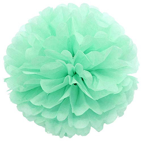 JZK 10 x Pompoms Pompons, 25cm Durchmesser, Seidenpapier blume Dekoration für Wohnzimmer Hochzeit Geburtstag Babyparty Kinder Party Weihnachten Silvester, Seladongrün