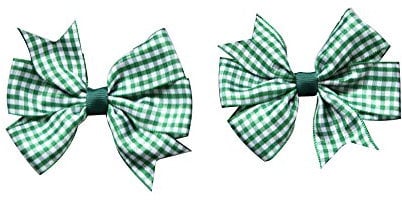 PrettyBoutique Pair of 3 Inches Girls School Gingham Flat Fan Bow Hair Alligator Clips Bobbles Elastics Ties (4.8cm Alligtor Clips, Bottle Green)