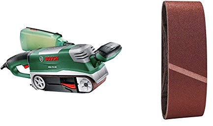 Bosch Bandschleifer PBS 75 AE Set (750 Watt, im Koffer) + Schleifband-Set 9tlg. (verschiedene Materialien)