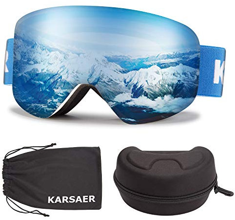 Karsaer Unisex Skibrille Damen und Herren, OTG 100% UV-Schutz Anti-Fog Snowboardbrille Ski Goggles für Brillenträger Helmkompatible Schneebrille，Snowboard Brille für Jungen und Mädchen K7014