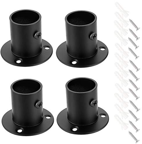 Sumnacon 4 pcs Curtain Pole Holders Rail Support Bracket Rod Socket Flange Set Stainless Steel Closet Rod End Supports for Closet Curtain(Black)