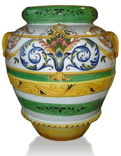 Casa Padrino Luxus Barock Terracotta Vase Weiß/Bunt - Verschiedene Größen - Prunkvolle handgefertigte & handbemalte Blumenvase - Barock Deko Accessoires, Grösse:Ø 60 x H. 70 cm