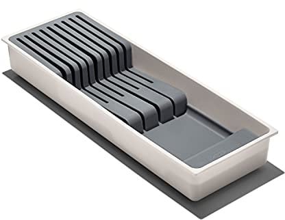 OXO Good Grips Compact Knife Drawer Organizer : Safely Stores 9 Knives + Space-Saving Design + Non-Slip Feet + Removable Tray for Easy Cleaning (Knife Organizer Drawer Insert)