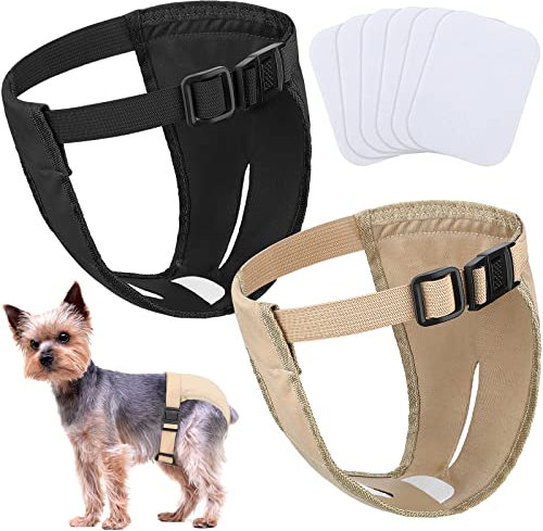 2er Packung Hündinnen Läufigkeitshose Waschbare Schutzhöschen Wiederverwendbare Hundewindeln Hundehose mit 6 Damenbinde Verstellbare Schutzhose für Weibchen Hunde Läufigkeit (S)