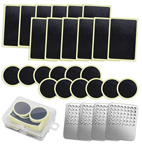 LICQIC Bicycle Tyre Repair Kit, Self Adhesive Bike Puncture Repair Patches, Cycle Puncture Repair Kit with Metal Rasps, for Road, Mountain or Commuter Bikes