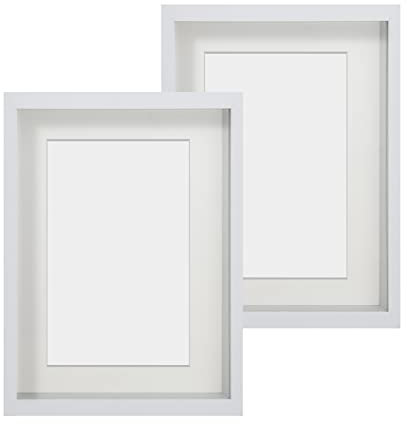 Anhow 2er 3D Bilderrahmen 15x20 cm, Echtglas 3D Bilderrahmen zum Befüllen 3cm Tiefer Objektrahmen mit Beige Passepartout Passend für 10x15 cm Fotos - Weiß