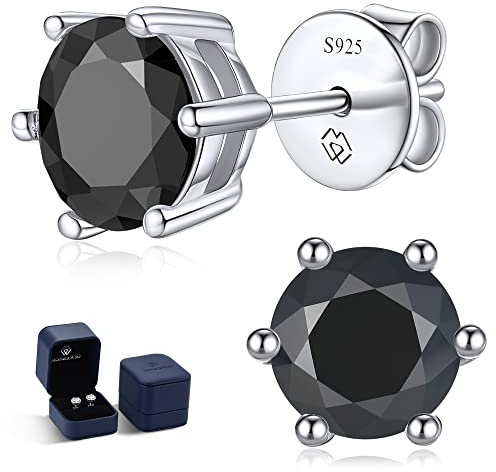 MomentWish Moissanite Ohrstecker Schwarz, 1 Karat/5 mm Moissanite Ohrringe Schwarz Glänzend Silber 925 Solitär für Herren Männer Geschenk für ihn