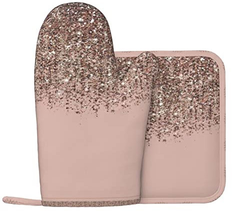 Blush Pink Rose Gold Silicone Oven Gloves And Pan Mats Comfortable Cotton Heat Resistant Cooking Gloves For Cooking