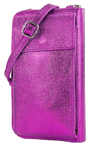 modamoda de P06 Sac à bandoulière en cuir pour femme 16 x 8 cm Fabriqué à la main en Italie, rose métallisé, s