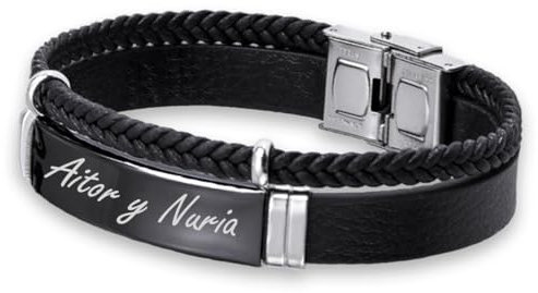 ibera gifts - Pulsera Hombre Personalizada en Acero Inoxidable, Pulseras Personalizadas con Nombre, Ajustable a Cualquier Muñeca, Pulsera Personalizada Mujer (Negro doble)