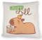 Capybara mit Bubble Tea Kissen mit Spruch Just Chill Kawaii Happy Capybara Relax im Bett Schlafen wie auf Wasserbett Süß am Nachttisch