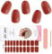 EBANKU 20PCS Gel Nail Stickers, Red Glitter Gel Nail Strips Long Lasting Gel Strips for Nails UV Gel Nail Stickers with Nail File & Wooden Stick for Women Manicure