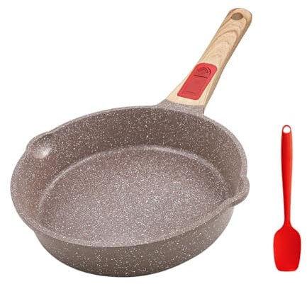 AIKENBBKK 20cm Nonstick Ceramic Deep Frying Pan, Aluminum Non Stick Skillet with Removable Handle, with Healthy Ceramic Non-Stick Coating, Oven Safe (Brown)