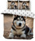 dyausi Bettwäsche 135x200 Hund Husky Bettwäsche-Sets Weiche Microfaser Wende Bettbezug 135 x 200 3D Tier und 2 Kissenbezug 80x80 cm mit Reißverschluss (Braun)