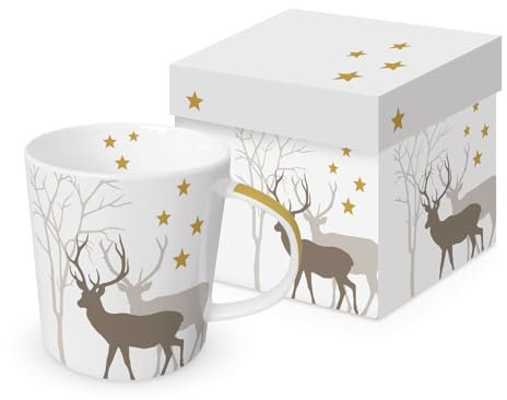 Tasse Weihnachten Hirsche im Schatten aus Porzellan. Motivtasse für den gedeckten Tisch und als Geschenk 0,4L x H10,5cm