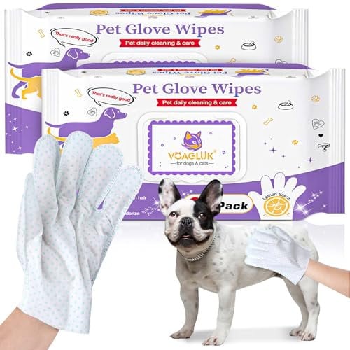 Dog Cleaning Gloves Wipes 30pcs Disposable Pet Grooming Bathing Gloves Extra Thick, No Rinse Shampoo Dry Cleaning Gloves for Dogs & Cats Paw Face Ear Fur and Butt