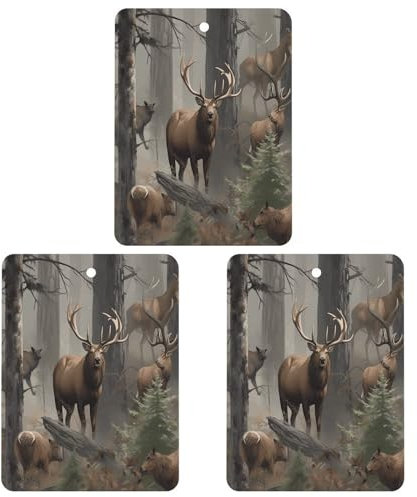 Auto-Lufterfrischer, 3 Stück, hängende Lufterfrischer, Jagd, Hirsch, Bär, Elch, bedruckt, Rückspiegel, Aromatherapie-Tabletten, Innenraum, Badezimmer, Schlafzimmer, Dekoration, Lavendelduft
