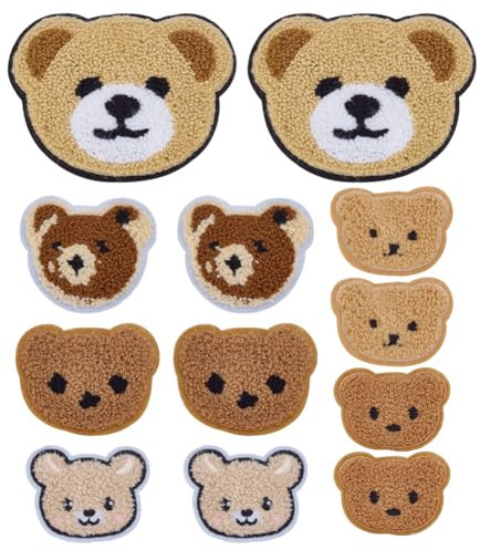WEBEEDY 12 Stück Bär Gestickte Aufnäher 6 Stile Niedlicher Bär Dekorative Aufnäher Nähen Sie auf Cartoon Bär Aufnäher Applique 3D Gestickte Aufnäher Aufkleber für DIY-Kleidung Taschen