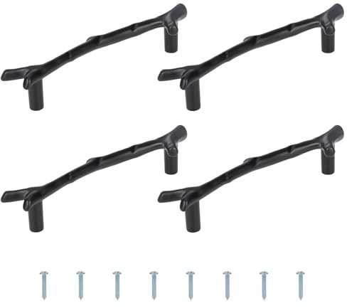 Gartful Handles for Resin Tray, 4-Pack 120mm Branches Shaped Metal Handles with Screw Set for Epoxy Casting Silicone Mold, Serving Board, Kitchen Cabinet Door, Drawer, Faux Geode Agate, Black