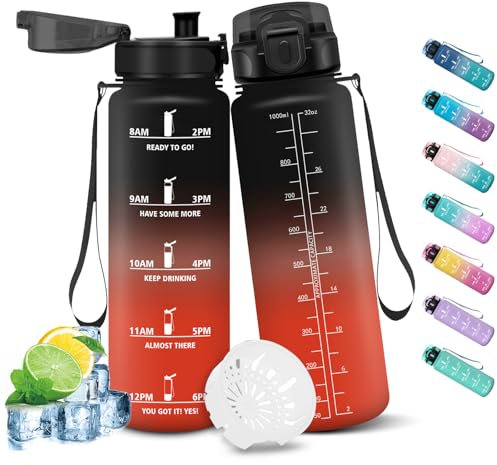 HoneyHolly Gourde Sport, 1000ml Étanche & Réutilisable, Bouteille, Motivation avec Filtre Gourde, Bouteille d'eau, Gourdes pour Sport, Fitness, Yoga, L'école, Bureau