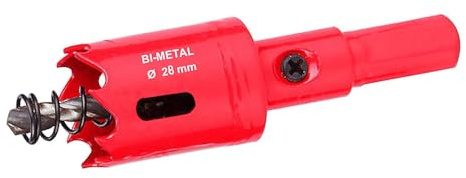 Scie cloche bimétallique 28 mm, M42 HSS - Rouge - Pour bois, aluminium, cloison sèche, tube en plastique